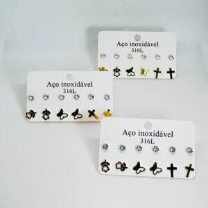 Kit Brincos Aço Inoxidável dourado 21