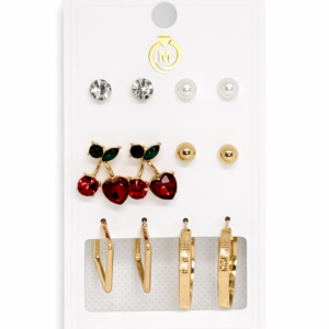 Kit de Brincos Femininos com 6 Pares - Cereja